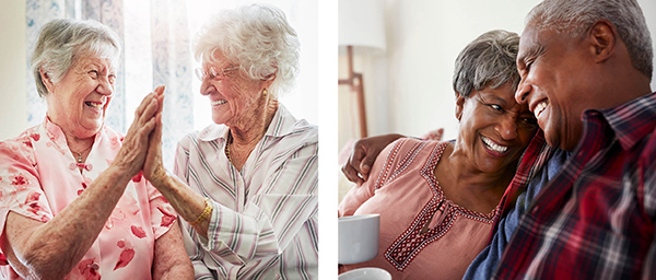 two elderly sisters and a loving african american couple